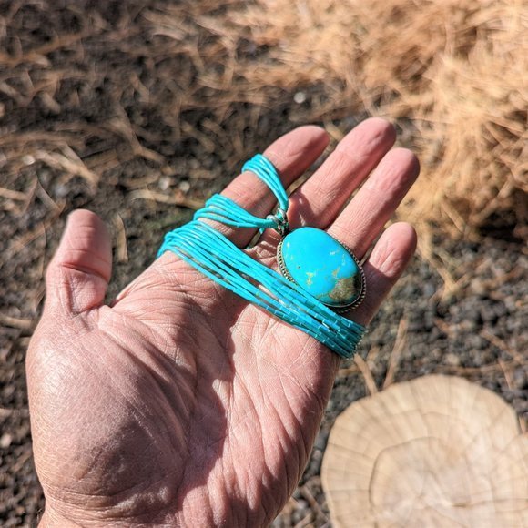 Navajo Mountain Pendant & Kingman Turquoise 5 Strands Necklace Heishi Jewelry*** - Picture 8 of 11